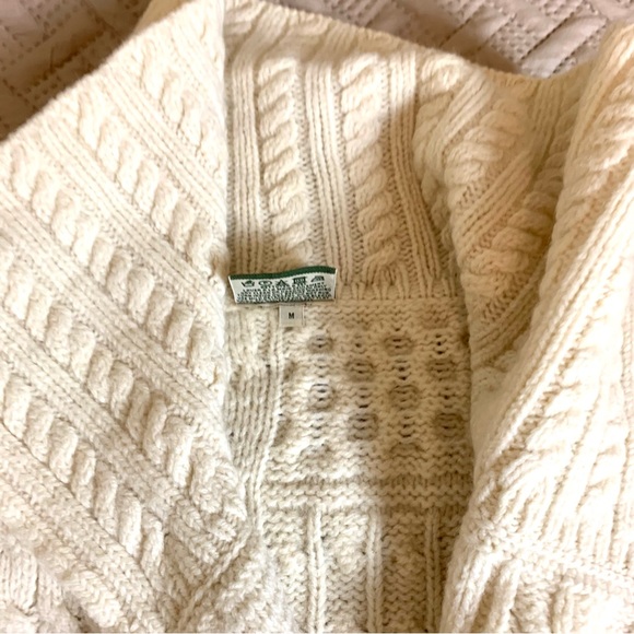Carraigdonn Irish Merino Wool Oatmeal Chunky Cable Knit
Wrap Cardigan Sweater - Picture 8 of 14